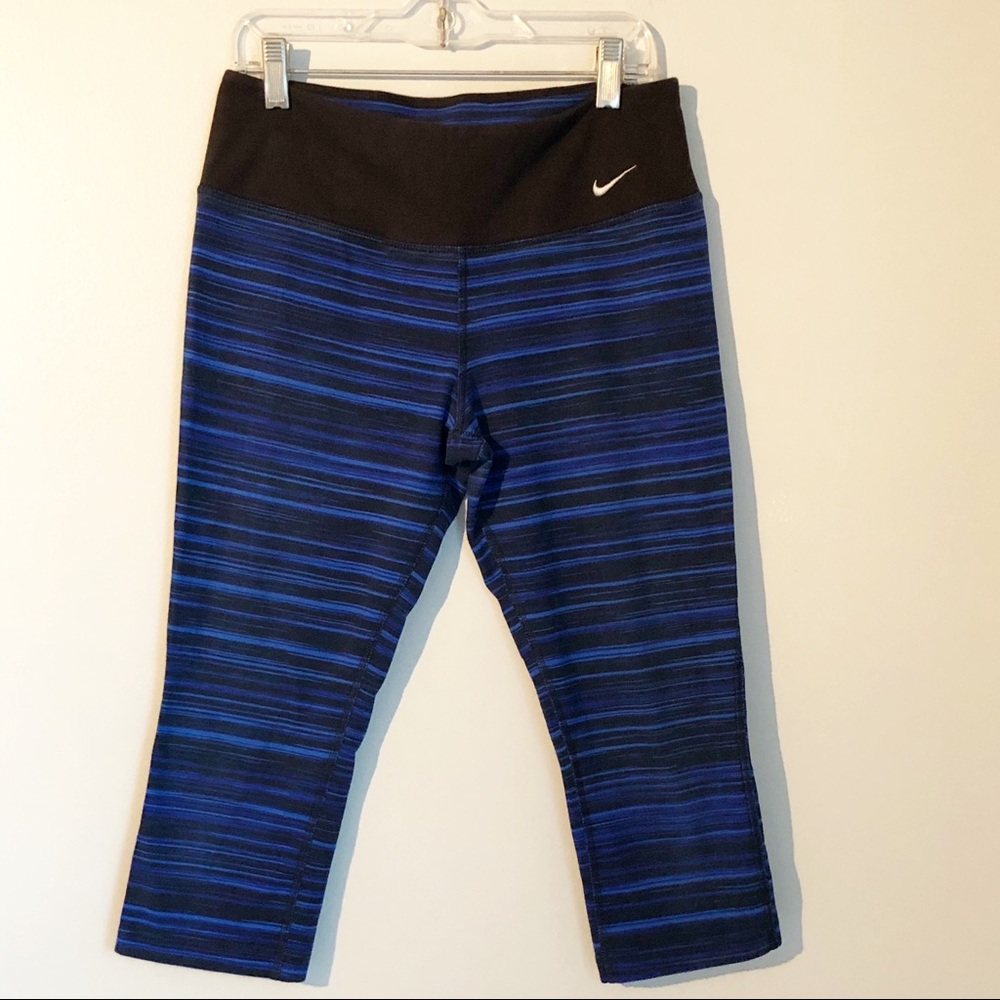 Nike Dri Fit Blue Black Cropped Workout Leggings, size Medium